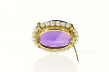 Load image into Gallery viewer, 18K Oval Amethyst Pearl Halo Victorian Statement Pin/Brooch Yellow Gold