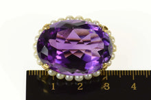 Load image into Gallery viewer, 18K Oval Amethyst Pearl Halo Victorian Statement Pin/Brooch Yellow Gold