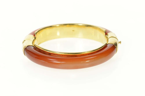 14K Carved Carnelian Agate Ornate Retro Bangle Bracelet 6.75