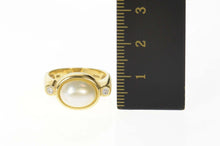 Load image into Gallery viewer, 14K Pearl Oval Diamond Accent Ornate Statement Ring Size 6.75 Yellow Gold