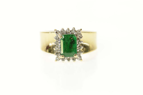 14K 0.85 Ctw Emerald Diamond Halo Engagement Ring Size 6 Yellow Gold