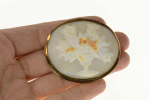 14K Victorian Floral Bouquet Still Life Cameo Pin/Brooch Yellow Gold