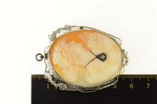 Load image into Gallery viewer, 14K Victorian Diamond Necklace Carved Cameo Pin/Brooch White Gold