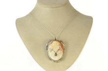 Load image into Gallery viewer, 14K Victorian Diamond Necklace Carved Cameo Pin/Brooch White Gold