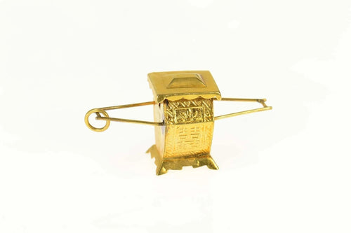 14K 3D Chinese Litter Hand Held Royal Carriage Charm/Pendant Yellow Gold