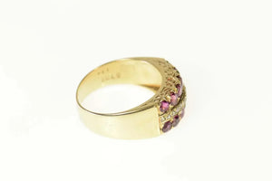 14K Ornate Ruby Diamond Filigree Band Ring Size 6.75 Yellow Gold