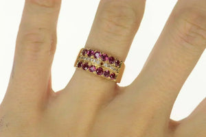 14K Ornate Ruby Diamond Filigree Band Ring Size 6.75 Yellow Gold