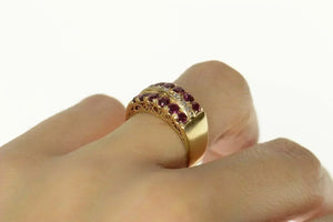 14K Ornate Ruby Diamond Filigree Band Ring Size 6.75 Yellow Gold