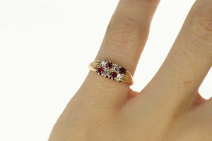 14K Old Mine Cut Natural Ruby & Diamond Classic Ring Size 5 Yellow Gold