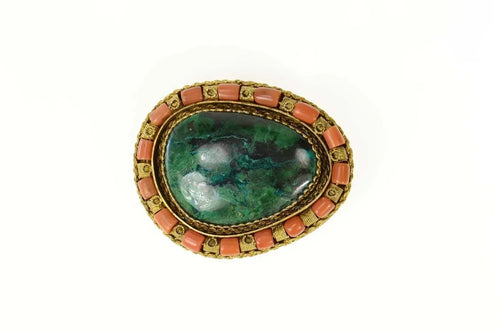 Sterling Silver Ornate Green Eilat Coral Oval Statement Pendant/Pin