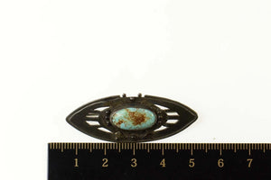 Sterling Silver Ornate Turquoise Marquise FT Sheridan Pin/Brooch