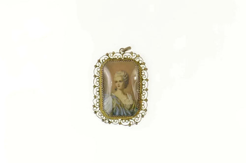 800 Silver Ornate Painted Lady Filigree Trim Statement Pendant