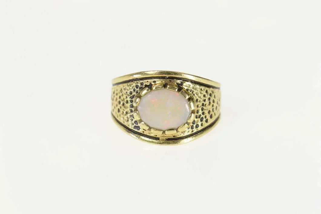 14K Ornate Natural Opal Graduated Statement Ring Size 7.25 Yellow Gold