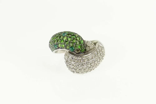14K 3.92 Ctw Pave Tsavorite & Diamond Knot Ring Size 7.75 White Gold