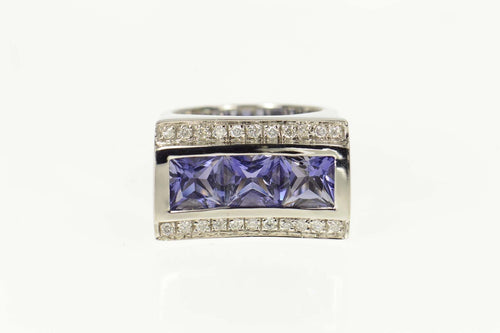 14K 3.16 Ctw Iolite Diamond Squared Curved Ring Size 5.75 White Gold