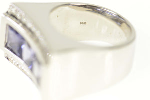 14K 3.16 Ctw Iolite Diamond Squared Curved Ring Size 5.75 White Gold