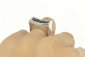 14K 3.16 Ctw Iolite Diamond Squared Curved Ring Size 5.75 White Gold