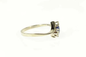 14K 0.60 Ctw Sapphire Diamond Bypass Engagement Ring Size 8 White Gold