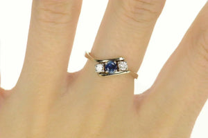 14K 0.60 Ctw Sapphire Diamond Bypass Engagement Ring Size 8 White Gold