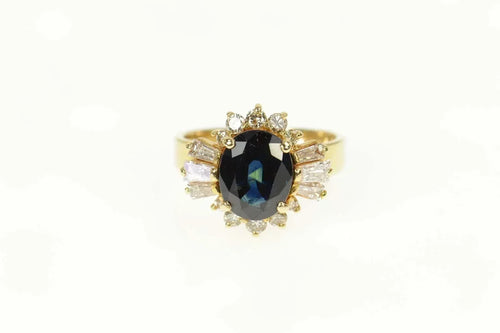 14K 3.69 Ctw Natural Sapphire Diamond Halo Ring Size 6.25 Yellow Gold