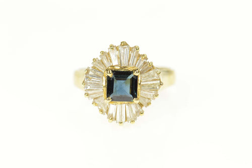 14K 2.84 Ctw Sapphire Ballerina Diamond Halo Ring Size 6.75 Yellow Gold