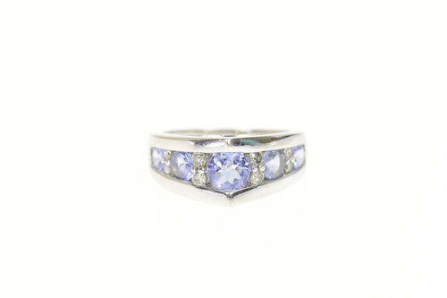 14K Pointed Tanzanite Diamond Chevron Engagement Ring Size 5 White Gold