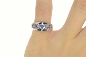 14K Pointed Tanzanite Diamond Chevron Engagement Ring Size 5 White Gold