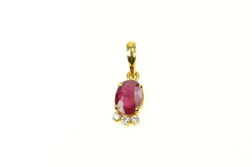 18K 1.36 Ctw Natural Ruby Diamond Accent Pendant . Yellow Gold