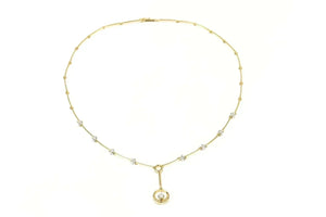 14K 1.11 Ctw Ornate Retro Diamond Drop Bar Link Necklace 17.5" Yellow Gold