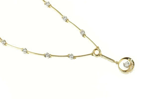 14K 1.11 Ctw Ornate Retro Diamond Drop Bar Link Necklace 17.5" Yellow Gold