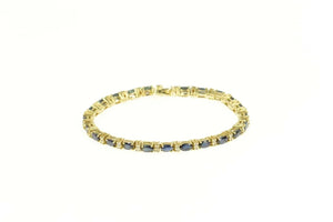14K Oval Sapphire Diamond Accent Tennis Bracelet 6.75" Yellow Gold