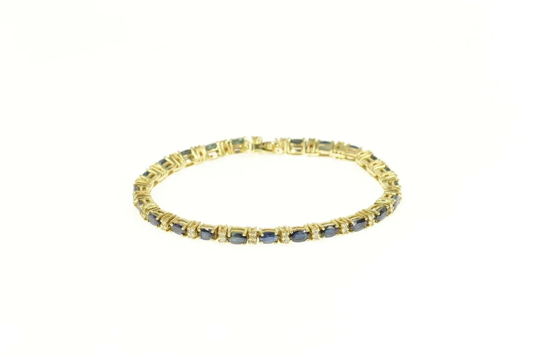 14K Oval Sapphire Diamond Accent Tennis Bracelet 6.75
