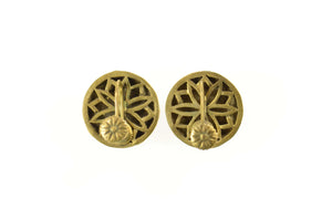 14K Ornate Diamond Star Enamel Screw Back Earrings Yellow Gold