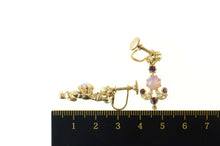 Load image into Gallery viewer, 14K Victorian Pearl Amethyst Sim. Opal Dangle Earrings Yellow Gold