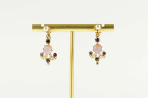 14K Victorian Pearl Amethyst Sim. Opal Dangle Earrings Yellow Gold