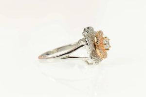 Sterling Silver Pave Encrusted Flower Two Tone Spinner Ring Size 10.25