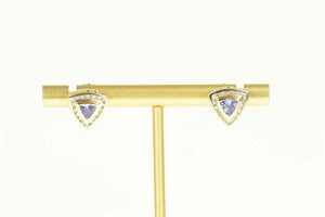 14K Trillion Tanzanite Diamond Halo Stud Earrings Yellow Gold