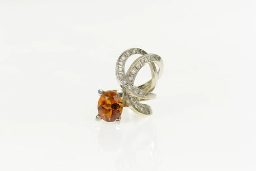 14K 6.16 Ctw Citrine Diamond Modernist Statement Ring Size 6.5 White Gold