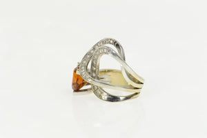 14K 6.16 Ctw Citrine Diamond Modernist Statement Ring Size 6.5 White Gold