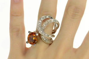 14K 6.16 Ctw Citrine Diamond Modernist Statement Ring Size 6.5 White Gold