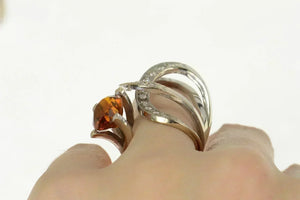 14K 6.16 Ctw Citrine Diamond Modernist Statement Ring Size 6.5 White Gold