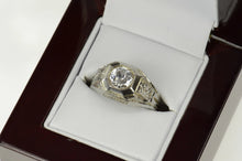 Load image into Gallery viewer, 18K Art Deco Etched White Sapphire Statement Ring Size 7.75 White Gold