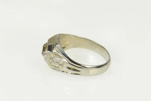 18K Art Deco Etched White Sapphire Statement Ring Size 7.75 White Gold