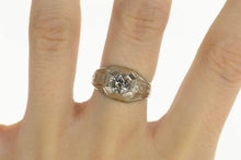 Load image into Gallery viewer, 18K Art Deco Etched White Sapphire Statement Ring Size 7.75 White Gold