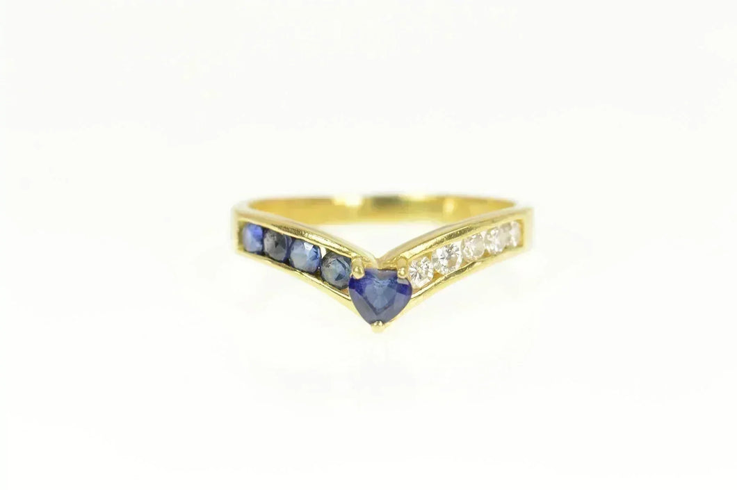 18K 1.00 Ctw Heart Sapphire Diamond Chevron Ring Size 8 Yellow Gold