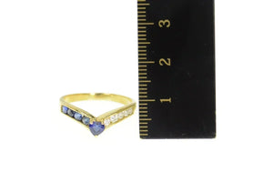 18K 1.00 Ctw Heart Sapphire Diamond Chevron Ring Size 8 Yellow Gold