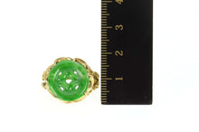 Load image into Gallery viewer, 14K Elaborate Carved Jade Circle Calla Lily Ring Size 6.75 Yellow Gold