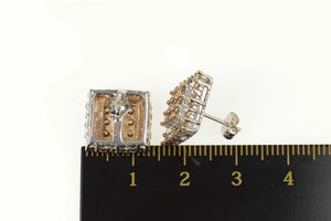 10K 1.92 Ctw Champagne Diamond Square Stud Earrings Yellow Gold