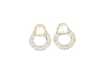 Load image into Gallery viewer, 18K 0.84 Ctw Button Pearl Diamond Circle Statement Earrings White Gold