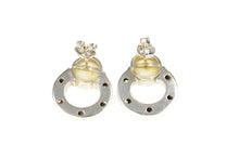 Load image into Gallery viewer, 18K 0.84 Ctw Button Pearl Diamond Circle Statement Earrings White Gold